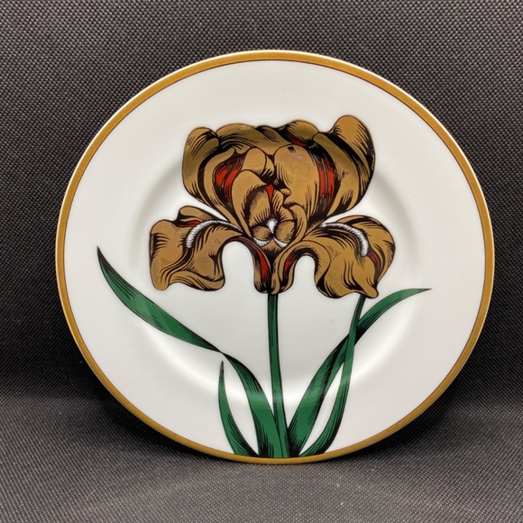 Fitz & Floyd 2x Salad Plates White, Green, Gold; Iris and Tulip VTG 1979 Spain - Picture 2 of 7